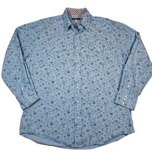 Stetson Men's Blue Floral Check Pearl Snap Western Shirt 100% Cotton LS, Size XL